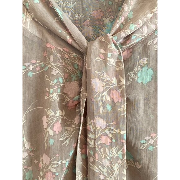 Torrid Blouse Gray Pink Teal Floral Button Front Tie Sheer Top Women 3 - Picture 6 of 8